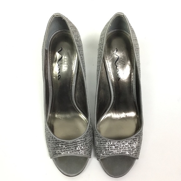 Touch of Nina Womens Silver Peep Toe Heels  8M - Picture 2 of 8